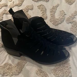 Nomad Jill Black Suede Cut Out Ankle Booties